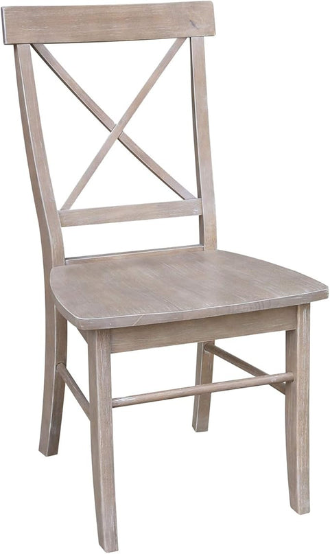 International Concepts Set of Two X-Back Solid Wood Seats Dining Chairs, Washed Gray Taupe - LeafyLoom
