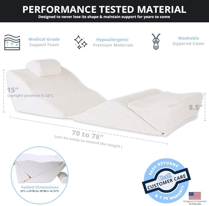 Contour BackMax Foam Bed Wedge Sleep Support System | Sleeping Pillow Wedge and Leg Elevation Pillows | Mattress Wedge for Acid Reflux | Backrest Wedge Pillows for After Surgery (28-inch BackMax Only) - LeafyLoom