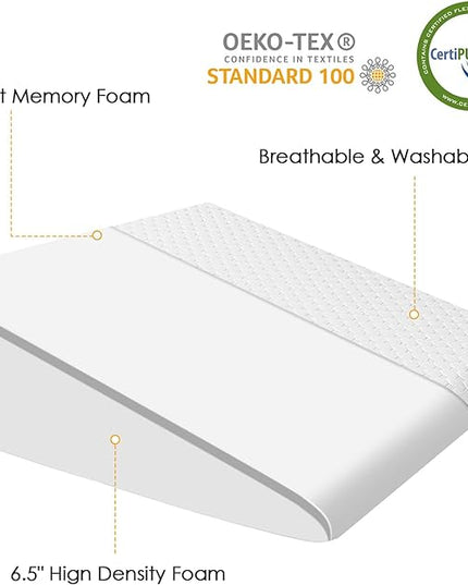 Forias 7.5" Wedge Pillow for Sleeping Bed Wedge Pillow for After Surgery Triangle Elevated Pillow Wedge for Acid Reflux Gerd Snoring Back Pain, Air Layer Removable Machine Wash Cover | Memory Foam Top - LeafyLoom
