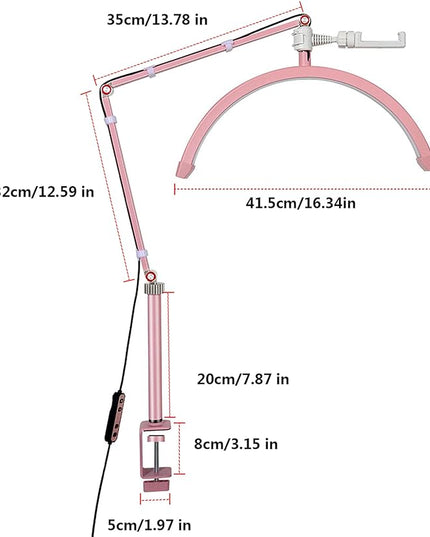 Led Half Moon Light for Lashes, Tattoo Lamp, Estheticians Light, Desk Lamp, Swing Arm Light, Lash Lamp (Pink) - LeafyLoom