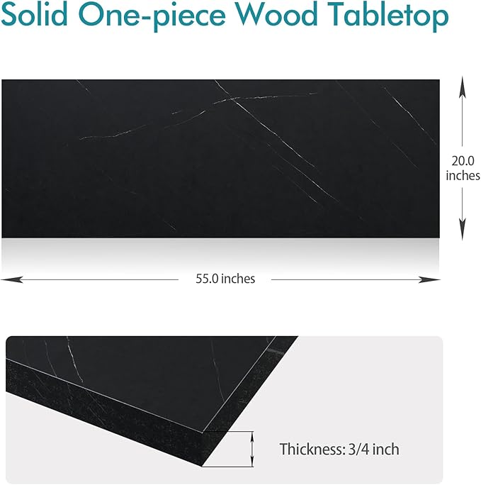 Kaboon Universal Tabletop 55"x20", Solid One-Piece Melamine Table Top, Double Desk L-Desk DIY, Home and Office,Cloud Atlas/Black Marble - LeafyLoom