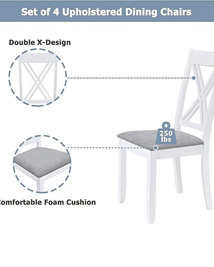 NicBex Dining Table Set for 4 Kitchen Table and Chairs Wood 5-Piece Dining Table Set with 4 X-Back Chairs for Small Places for Small Space, Apartment, Studio, White - LeafyLoom