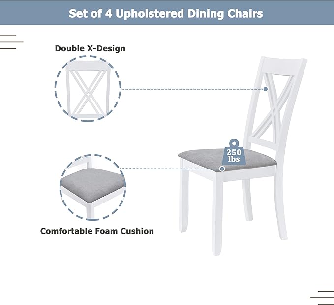 NicBex Dining Table Set for 4 Kitchen Table and Chairs Wood 5-Piece Dining Table Set with 4 X-Back Chairs for Small Places for Small Space, Apartment, Studio, White - LeafyLoom
