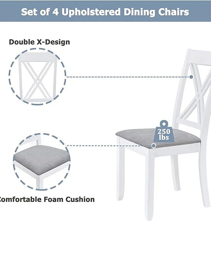 Rustic Minimalist X-Back Chairs and 1, Easy Assembly and Clean, Solid Wood, Room, Kitchen,Samll Place, 5 Piece Dining Table Set, White 29 - LeafyLoom