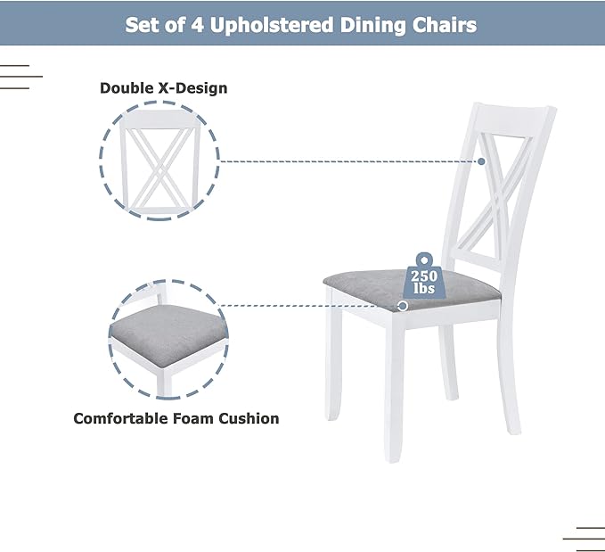 Rustic Minimalist X-Back Chairs and 1, Easy Assembly and Clean, Solid Wood, Room, Kitchen,Samll Place, 5 Piece Dining Table Set, White 29 - LeafyLoom