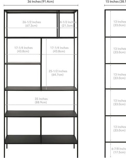 Henn&Hart 72" Tall Rectangular Bookcase in Blackened Bronze, Table for Living Room, Bedroom - LeafyLoom