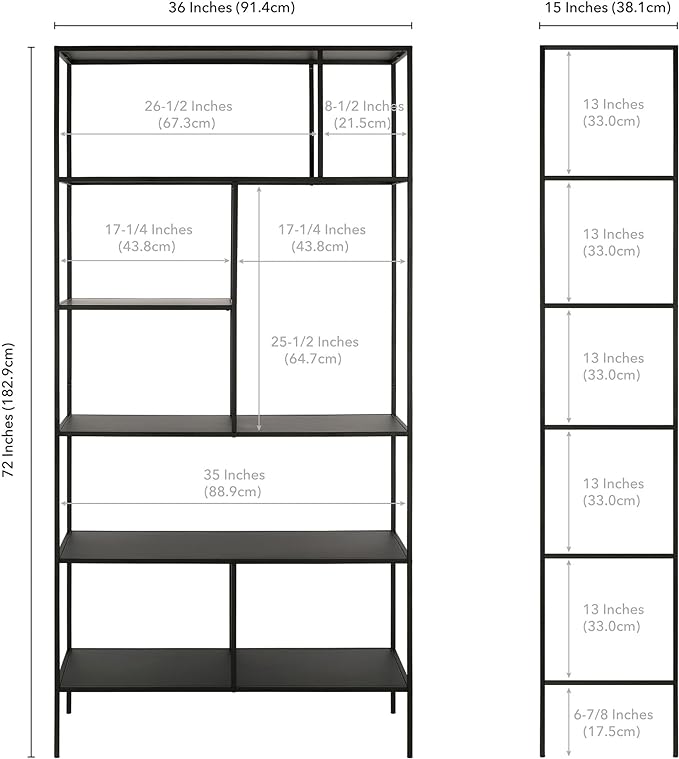 Henn&Hart 72" Tall Rectangular Bookcase in Blackened Bronze, Table for Living Room, Bedroom - LeafyLoom