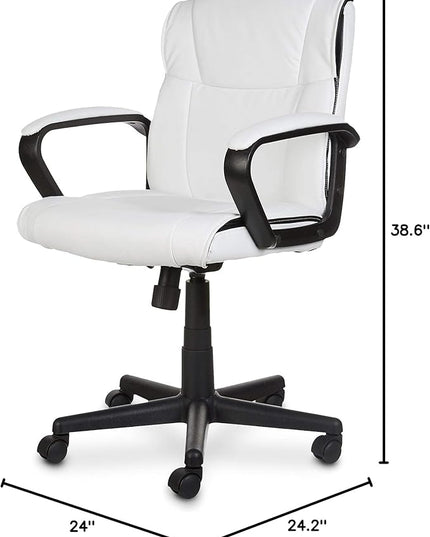 Amazon Basics Office Computer Task Desk Chair with Padded Armrests, Mid-Back, Adjustable, 360 Swivel, Rolling, 275 Pound Capacity, 24.2"D x 24"W x 38.6"H, BIFMA Certified, White Faux Leather - LeafyLoom