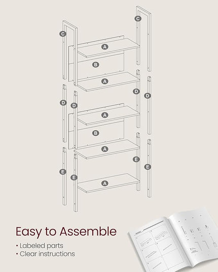 VASAGLE 5-Tier Bookshelf, Book Shelf, Industrial Bookcase, with Steel Frame, for Living Room, Home Office, Bedroom, 9.4 x 24.4 x 65 Inches, Camel Brown and Black ULLS025B50 - LeafyLoom