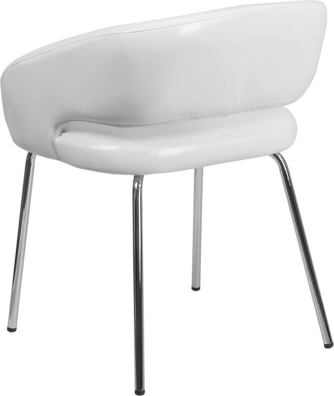 Flash Furniture Fusion Series LeatherSoft Upholstered Side Reception Chair, Retro Padded Lounge Chair for Living Room or Office, White - LeafyLoom
