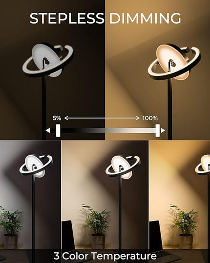FIMEI Modern Floor Lamp, LED Bright Standing Lamp, Unique Rotatable Ring Design, Eye-Protecting Stepless Dimming, 3000K-6000K Color Temperatures, Touch/Remote Control, for Living Room Bedroom Office - LeafyLoom
