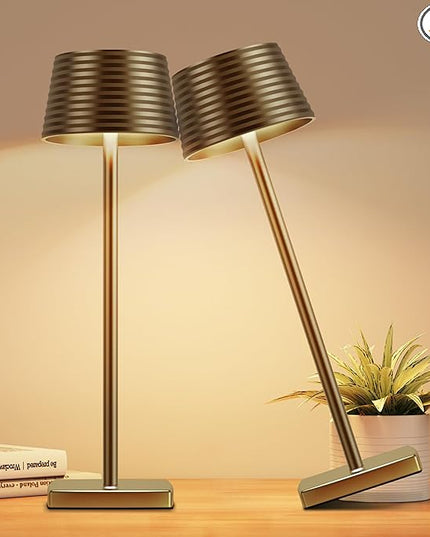 Rechargeable Cordless Table Lamp, Battery 5000mAh Metal Aluminum Housing USB LED Portable Powered Desk Lamp, 3 Levels Brightness Night Light for Restaurants Bars Outdoor (Titanium-2pack) - LeafyLoom