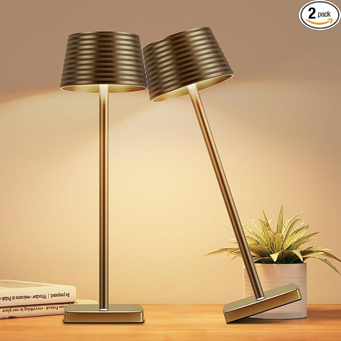 Rechargeable Cordless Table Lamp, Battery 5000mAh Metal Aluminum Housing USB LED Portable Powered Desk Lamp, 3 Levels Brightness Night Light for Restaurants Bars Outdoor (Titanium-2pack) - LeafyLoom