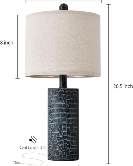 20.5" Farmhouse Lamp Single Resin Table Lamps for Living Room Bedroom Entryway Table Office Dorm Boho Nightstand Small Table Lamp Industrial End Side Table Lamps Black - LeafyLoom