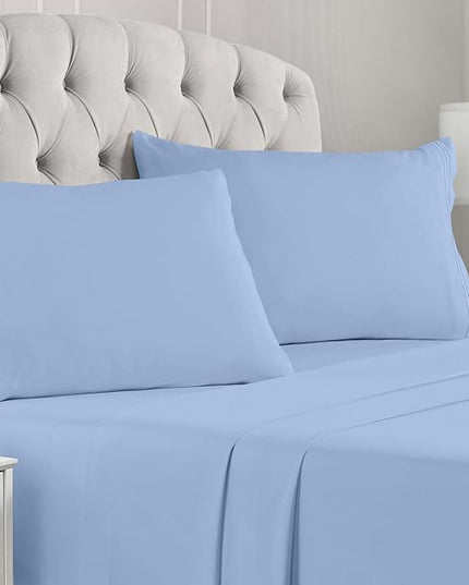 Mellanni Split King Sheets Set - 5 PC Iconic Collection Bedding Sheets & Pillowcases - Hotel Luxury, Extra Soft, Cooling Bed Sheets - Deep Pocket up to 16 inch (Split King, Sky Blue) - LeafyLoom
