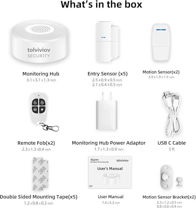 tolviviov Home Security System Wireless, DIY Door Alarm Security System, App Alerts, 10-Piece Kit, No Monthly fee, WiFi Alarm, Door Window Motion Sensor, for Safety, Home Security, Kids Safety tolviviovDirect