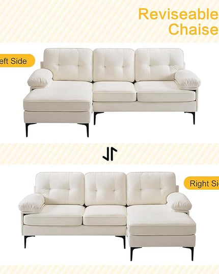 COHOME L-Shaped Couch for Living Room, Chenille Upholstered Couch with Reversible Chaise, Apartment Couch with Deep Seat,Washable Cover,Beige White - LeafyLoom