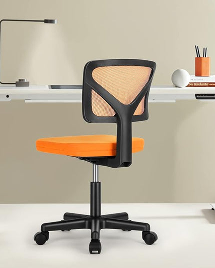 Armless Small Home Office Desk Chair, Ergonomic Low Back Computer Chair, Adjustable Rolling Swivel Task Chair with Lumbar Support for Small Space, 1 Pack, Orange - LeafyLoom