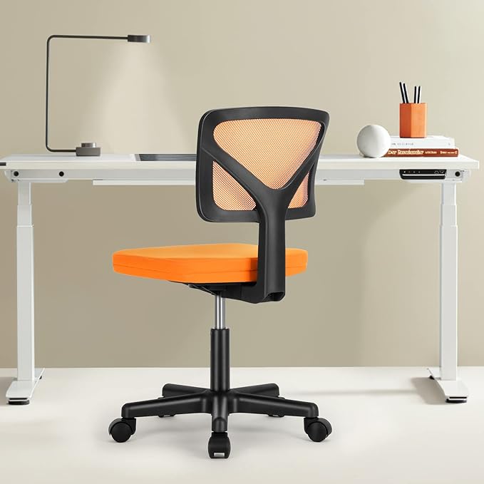 Armless Small Home Office Desk Chair, Ergonomic Low Back Computer Chair, Adjustable Rolling Swivel Task Chair with Lumbar Support for Small Space, 1 Pack, Orange - LeafyLoom