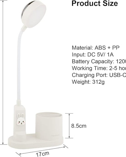 Cute Kids Desk Lamp 2000mAh Rechargeable Kawaii Desk Lamp with Star Projection & Pen Holder, Aesthetic Kids Bedside Lamp with Flexible Gooseneck/ 3 Level Brightness/Eye-Caring for Reading, Study - LeafyLoom