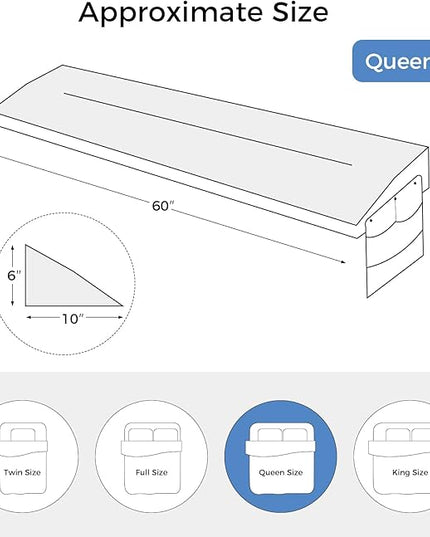 TINA'S HOME Bed Wedge Pillow for Headboard, Adjustable Mattress Gap Filler (0-8"), Headboard Pillow Bed Gap Filler Queen (60"x10"x6") - LeafyLoom