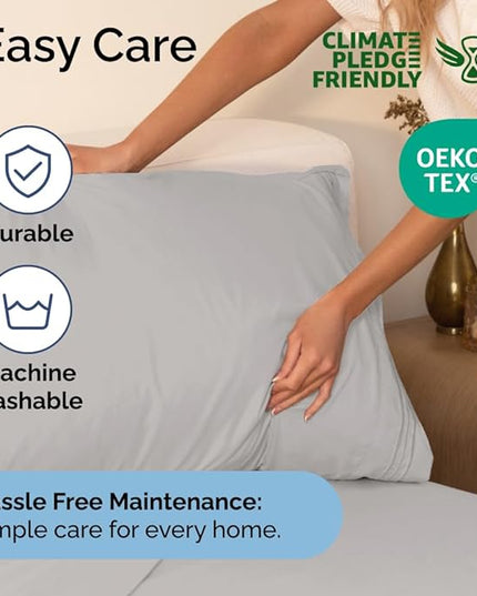 Cal King Size 4 Piece Sheet Set - Comfy Breathable & Cooling Sheets - Hotel Luxury Bed Sheets for Women & Men - Deep Pockets, Easy-Fit, Soft & Wrinkle Free Sheets - French Grey Oeko-Tex Bed Sheet Set - LeafyLoom