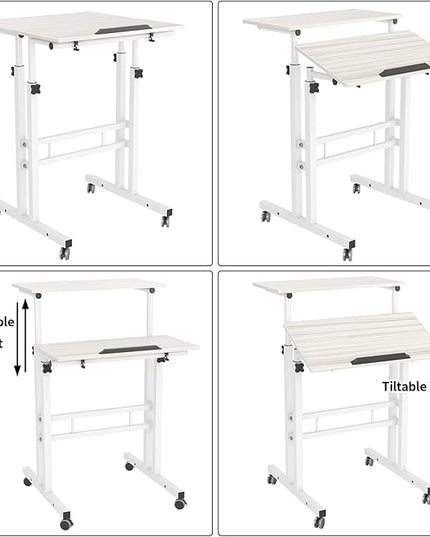 SDHYL Mobile Stand Up Desk, 24 inch Laptop Computer Desk Adjustable Standing Home Office Desks with Roller, Student Desk School Desk Simple Stand Up Desk Small Desks for Small Spaces, Maple - LeafyLoom