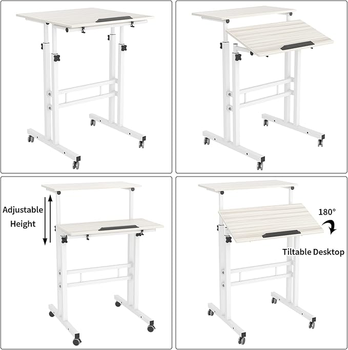 SDHYL Mobile Stand Up Desk, 24 inch Laptop Computer Desk Adjustable Standing Home Office Desks with Roller, Student Desk School Desk Simple Stand Up Desk Small Desks for Small Spaces, Maple - LeafyLoom