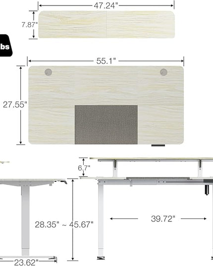 WOKA 55 x 28 Inch Electric Standing Desk with Wheels, Height Adjustable Stand up Desk with a Monitor Stand Riser, Standing Computer Desk with Memory Controllers, Adjustable Desks for Home Office - LeafyLoom