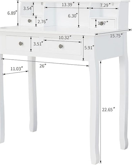 DMAITH Writing Desk with Hutch, 32 Inch Home Office Desk with Drawers, Study Table Computer Desk for Student, Makeup Dressing Table for Bedroom - LeafyLoom