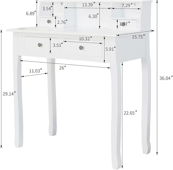 DMAITH Writing Desk with Hutch, 32 Inch Home Office Desk with Drawers, Study Table Computer Desk for Student, Makeup Dressing Table for Bedroom - LeafyLoom