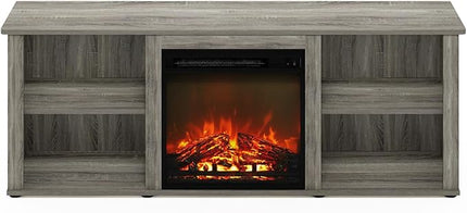 Furinno Classic 60 Inch TV Stand with Fireplace, French Oak Grey - LeafyLoom