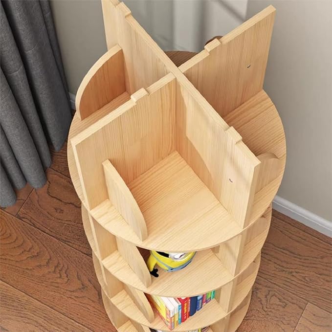 Gdrasuya10 3 Tier Rotating Bookshelf with Legs, Revolving Bookcase Standing Small Bookshelf Storage Wood Bookcase 360 Display Book Shelf Easy Assemble for Bedroom Study Room - LeafyLoom