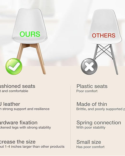 Sweetrcrispy Dining Chairs Set of 4, Kitchen Room PU Leather Mid Century Modern Chairs, Upholstered Dining Desk Chairs with Wood Legs for Home Office, White - LeafyLoom