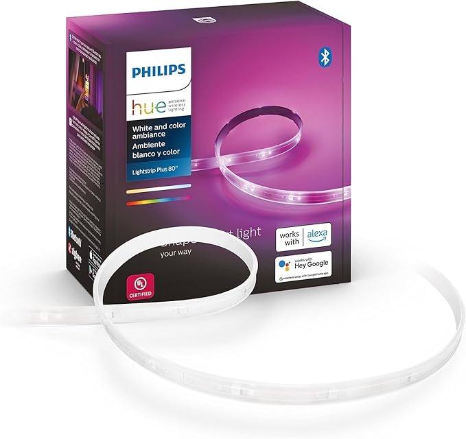 Philips Hue Indoor 6-Foot Smart LED Light Strip Plus Base Kit - Color-Changing Single Color Effect - 1 Pack - Control with Hue App - Works with Alexa, Google Assistant and Apple HomeKit PhilipsHue