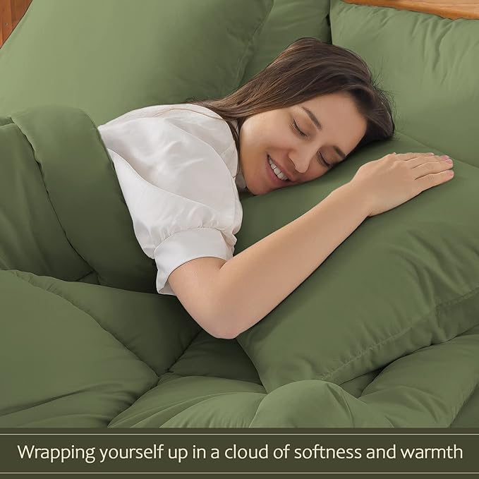 WhatsBedding Twin Size Comforter Set, Sage Green Lightweight All Season Soft Down Alternative Bed Comforter, Bedding Set with 1 Pillowcases, Twin, 64"x88" - LeafyLoom