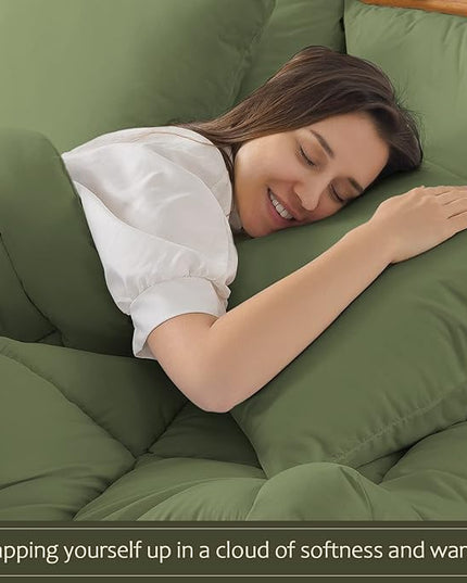 WhatsBedding King Size Comforter Set, Sage Green Lightweight All Season Soft Down Alternative Bed Comforter, 3 Pieces Bedding Set with 2 Pillowcases, King, 102"x90" - LeafyLoom