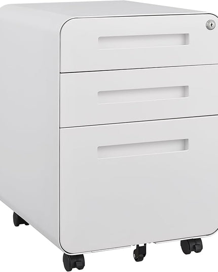 3 Drawer Mobile Desk Office with Lock and Wheels,Versatile Storage Cabinets w/Anti-Tilting Cold Rolled Steel Waterproof Moisture-Proof,for Legal/Letter/A4 Files,White - LeafyLoom