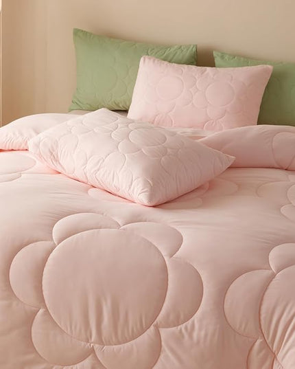 Pink Flower Comforter California King Pink Sunflower Print Bed Cal King Comforter Set 3 PCs Dark Pink Floral Comforter Set for Women Girls Bedroom Decor All Season Hotel Quality Comforter - LeafyLoom