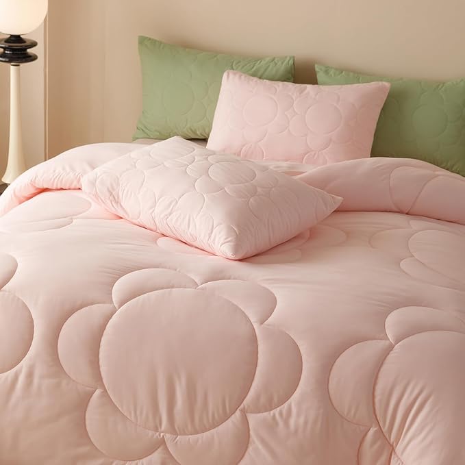 Pink Flower Comforter Full Pink Sunflower Print Bed Full Comforter Set 3 Pieces Dark Pink Floral Comforter Set for Boys Girls Teens Bedroom Decor All Season Hotel Quality Comforter Set - LeafyLoom
