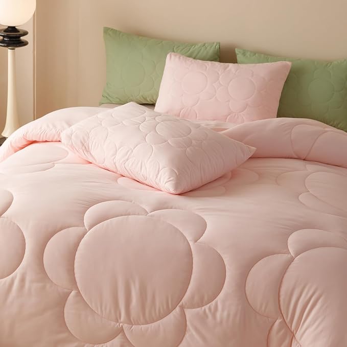 Pink Flower Comforter Queen Pink Sunflower Print Bed Queen Comforter Set 3 Pieces Dark Pink Floral Comforter Set for Women Girls Bedroom Decor All Season Hotel Quality Comforter Set - LeafyLoom