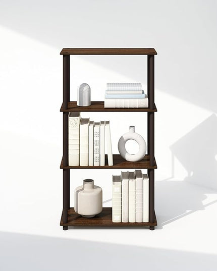Furinno Turn-N-Tube 4-Tier Multipurpose Shelf Display Rack, Shelving Unit, Bookcase, Walnut/Brown - LeafyLoom