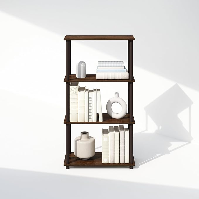 Furinno Turn-N-Tube 4-Tier Multipurpose Shelf Display Rack, Shelving Unit, Bookcase, Walnut/Brown - LeafyLoom