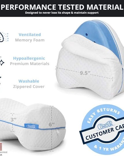 Contour Legacy Leg & Knee Foam Support Pillow - Soothing Relief for Sciatica, Back, Hips, Knees, Joints - As Seen on TV - LeafyLoom