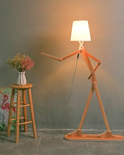 Cool Tall Floor Lamp for Living Room Bedroom Farmhouse - Corner Decorative Reading Standing Light Wood Creative Swing Arm Arc Design Gift for Kids/Boys/Girls Bedside - with LED Bulb (Ash) - LeafyLoom