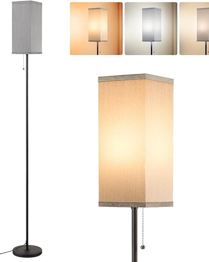 Grey Floor Lamp for Bedroom Modern - 3 Color Temperature Black Standing Lamps with Pull Chain Switch, Tall Lamp for Office Home Nursery and Hotel, Pole Lamp for Reading - LeafyLoom