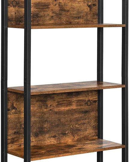 VASAGLE 5-Tier Bookshelf, Book Shelf, Industrial Bookcase, with Steel Frame, for Living Room, Home Office, Bedroom, 9.4 x 24.4 x 65 Inches, Rustic Brown and Black ULLS025B01 - LeafyLoom