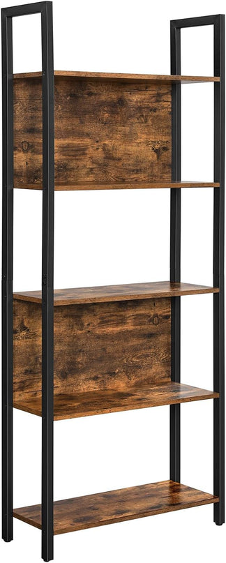 VASAGLE 5-Tier Bookshelf, Book Shelf, Industrial Bookcase, with Steel Frame, for Living Room, Home Office, Bedroom, 9.4 x 24.4 x 65 Inches, Rustic Brown and Black ULLS025B01 - LeafyLoom