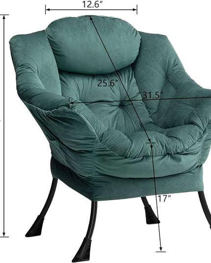 HollyHOME Modern Fabric Large Lazy Chair, Accent Oversized Comfy Reading Chair, Thick Padded Cozy Lounge Chair with Armrest, Leisure Sofa Chair for Living Room, Bedroom, Dorm, Dark Atrovirens - LeafyLoom