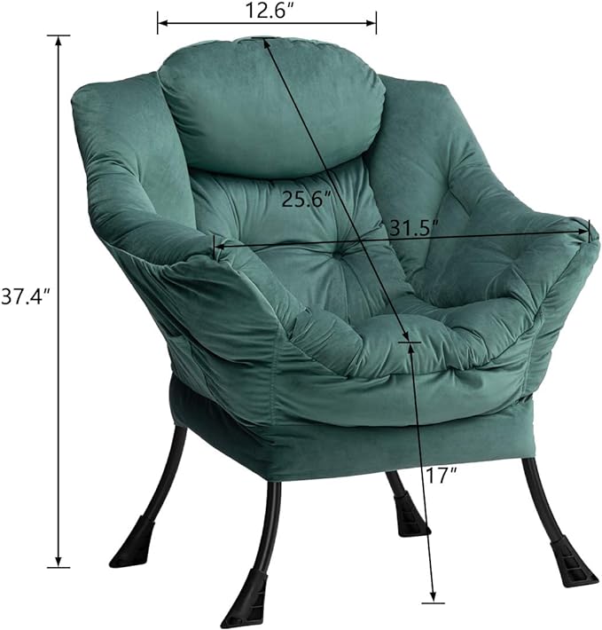 HollyHOME Modern Fabric Large Lazy Chair, Accent Oversized Comfy Reading Chair, Thick Padded Cozy Lounge Chair with Armrest, Leisure Sofa Chair for Living Room, Bedroom, Dorm, Dark Atrovirens - LeafyLoom